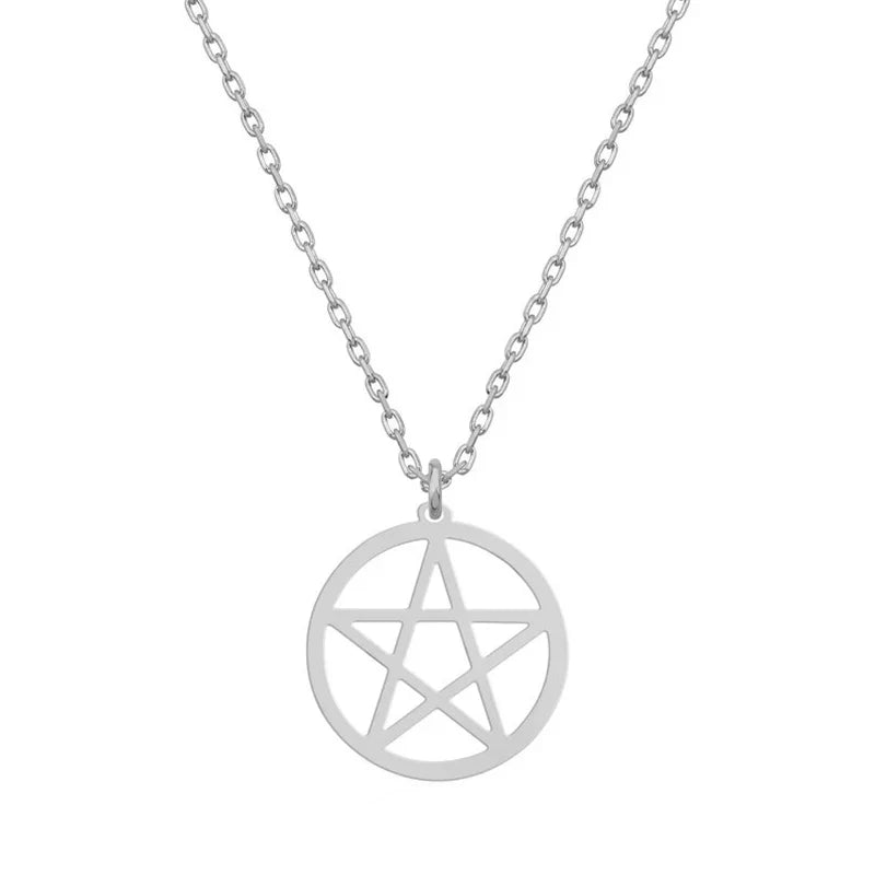 Minimalist pentacle star pendant on a fine stainless steel link chain — view 2 of 9