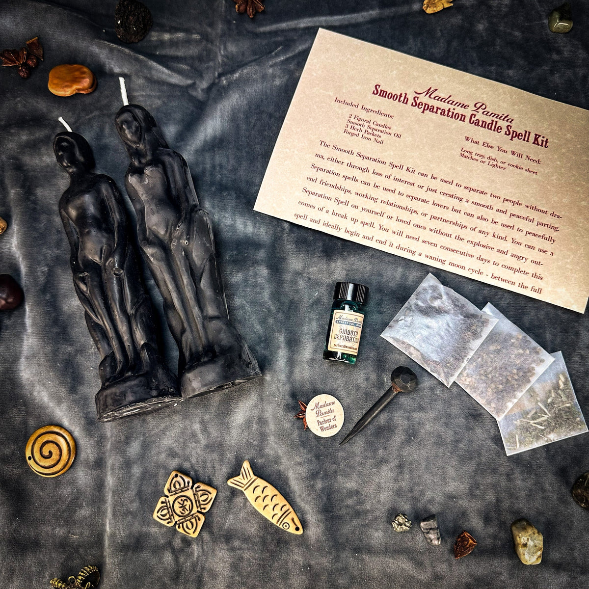 Smooth Separation kit in black with two beeswax figure candles and kit components