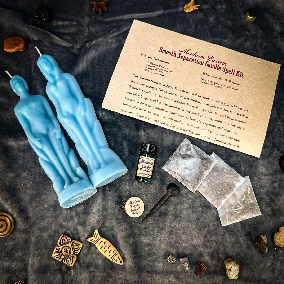 Smooth Separation kit in blue with two beeswax figure candles and kit components