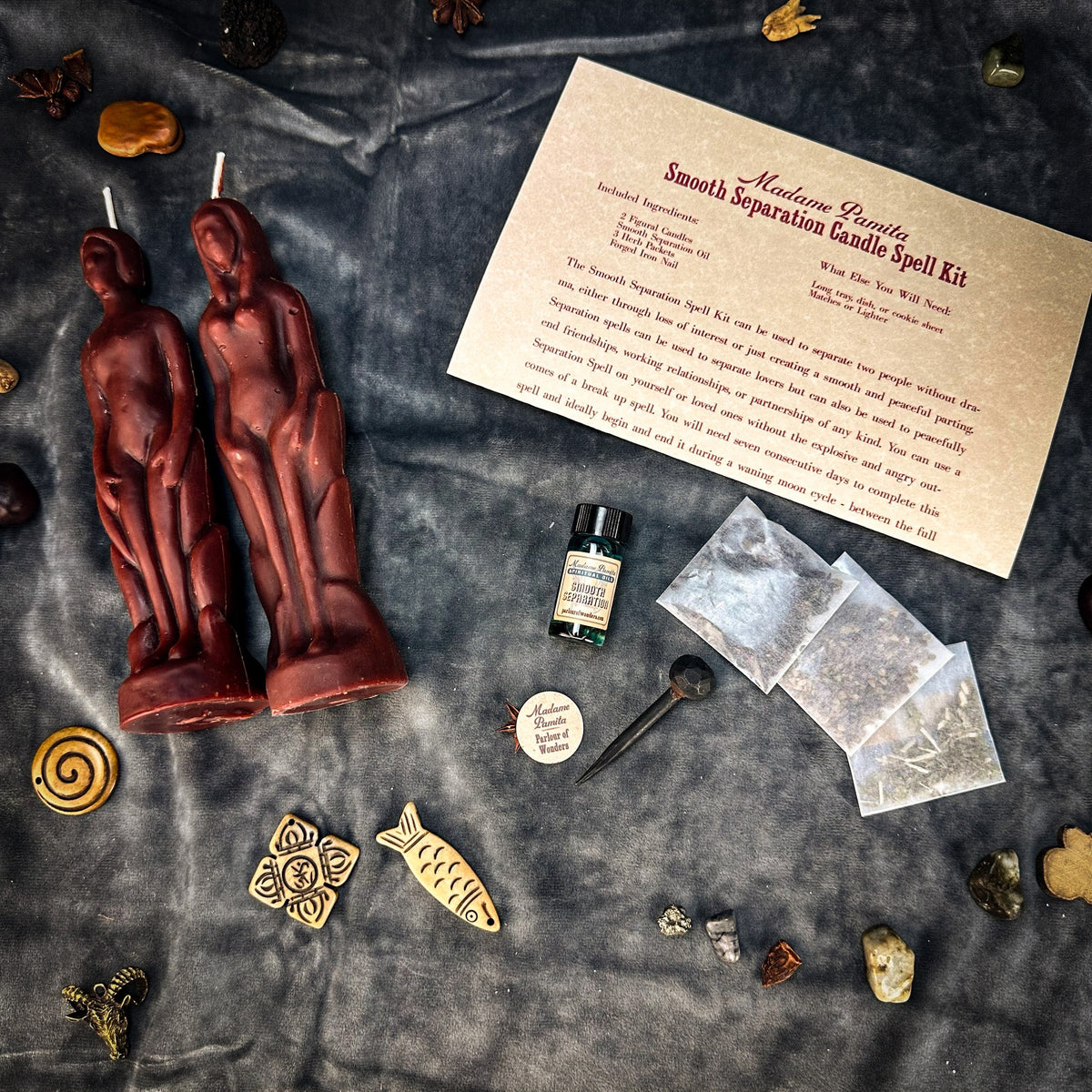 Smooth Separation kit in brown with two beeswax figure candles and kit components
