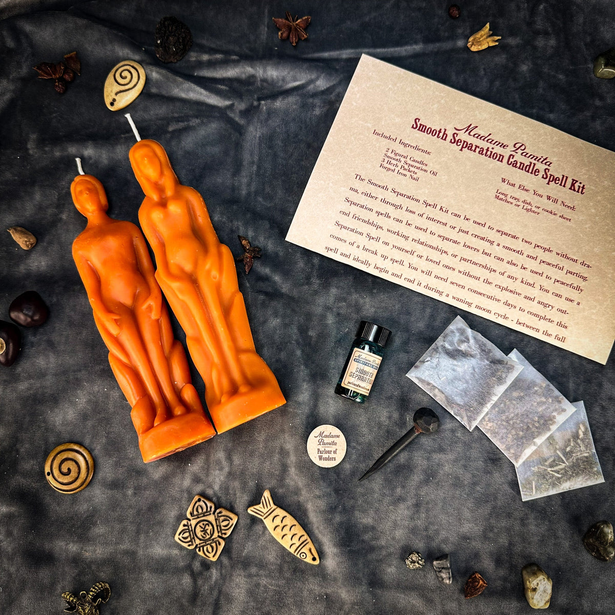 Smooth Separation kit in orange with two beeswax figure candles and kit components