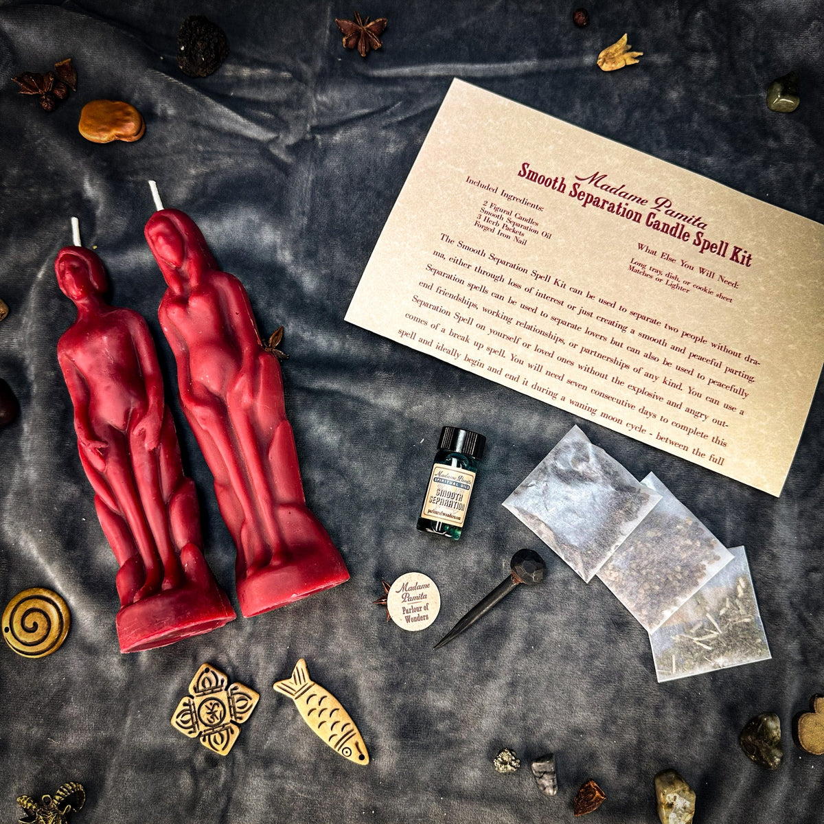 Smooth Separation kit in red with two beeswax figure candles and kit components
