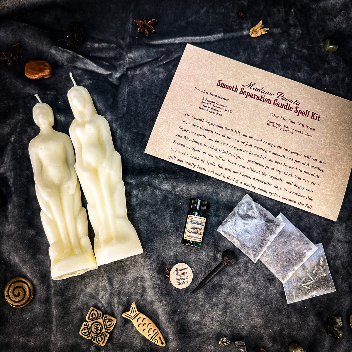 Smooth Separation kit in white with two beeswax figure candles and kit components