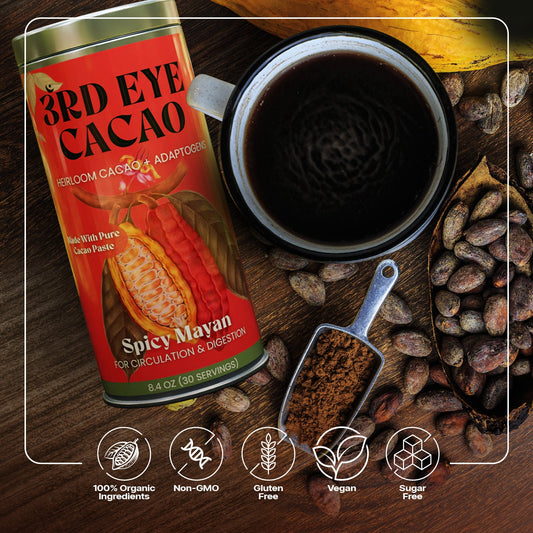 Spicy Mayan ceremonial cacao elixir with cayenne, ginger and Madagascar vanilla by 3rd Eye Cacao