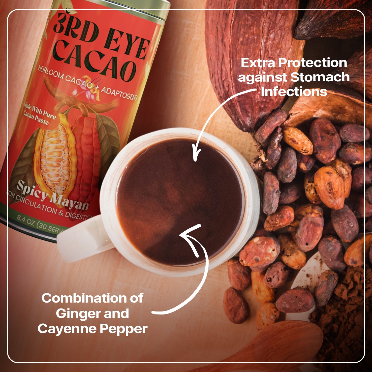 Spicy Mayan ceremonial cacao elixir with cayenne, ginger and Madagascar vanilla by 3rd Eye Cacao (view 3)