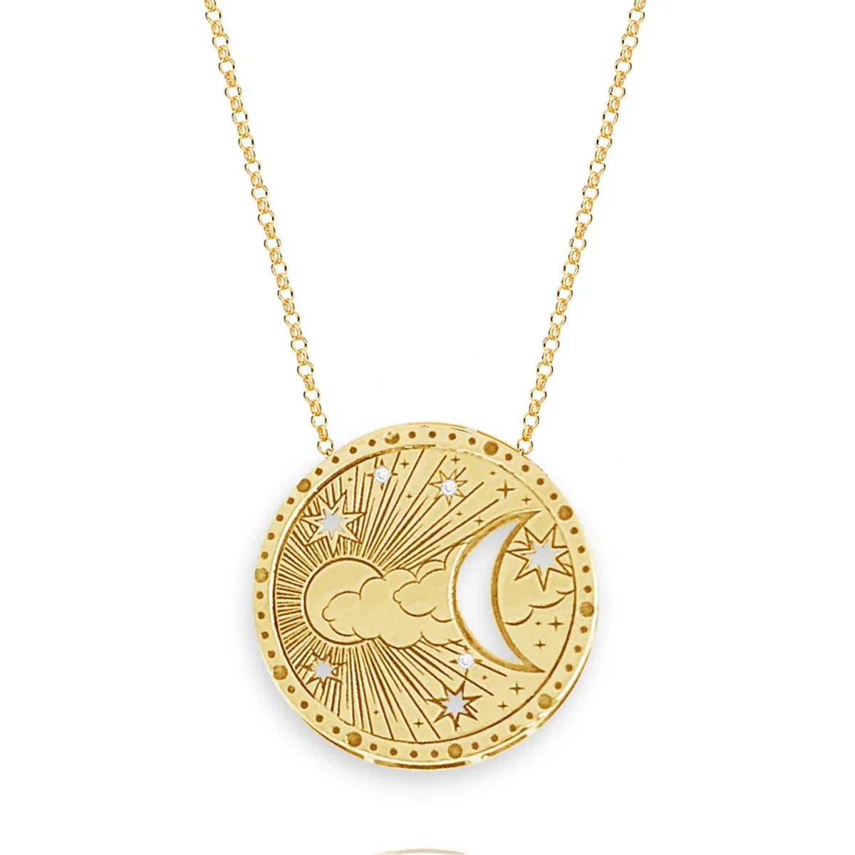Gold-tone boho pendant necklace with celestial charm on a fine chain — view 6 of 6