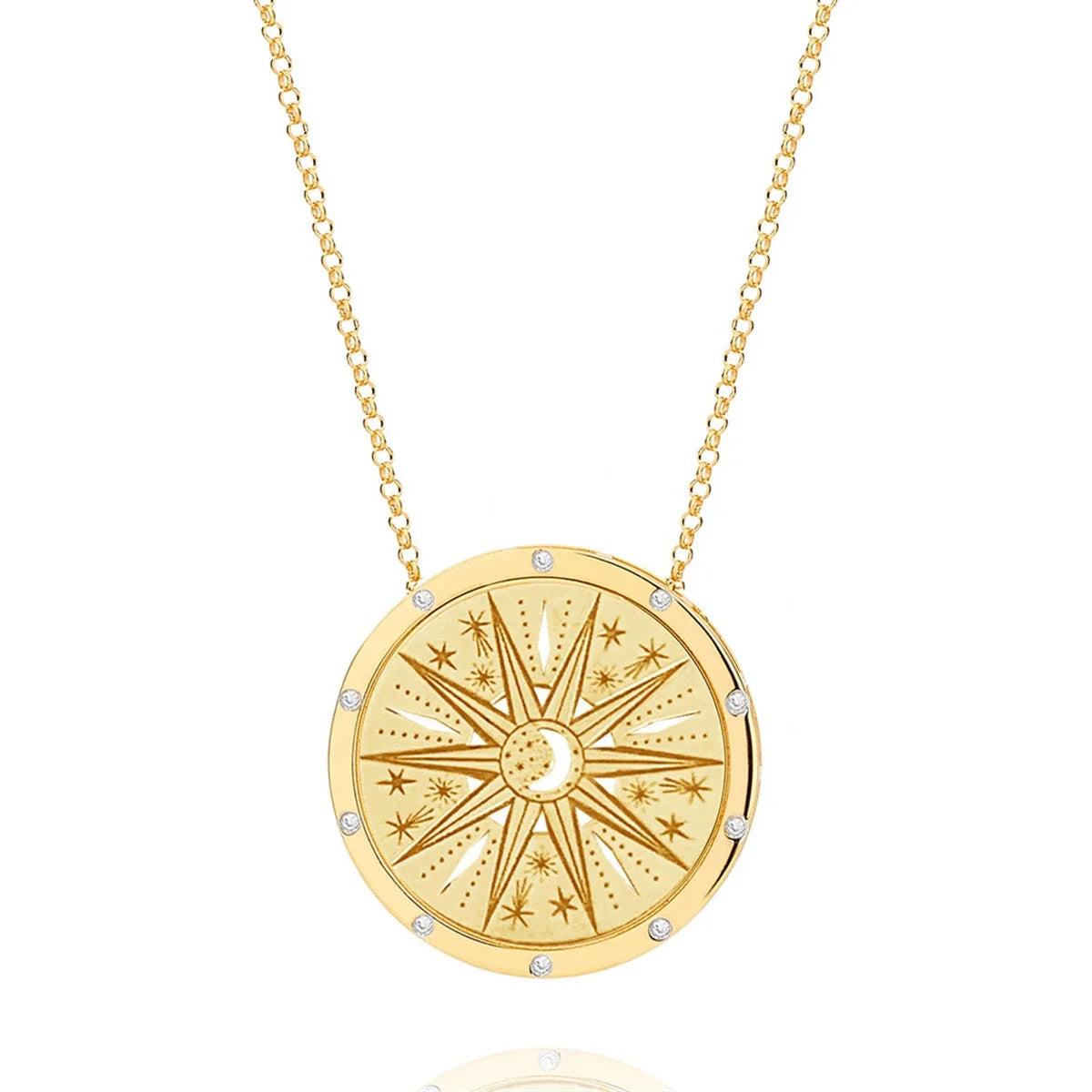 Gold-tone boho pendant necklace with celestial charm on a fine chain — view 2 of 6
