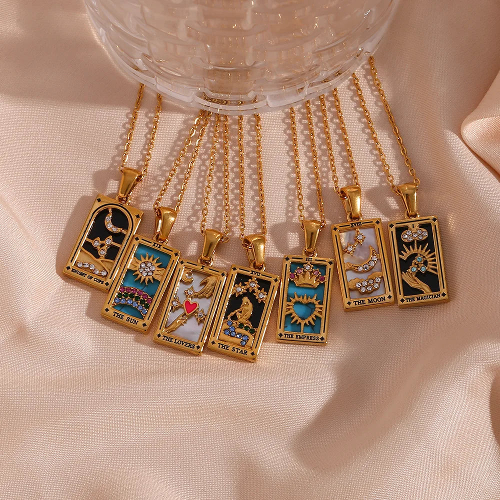 Gold Tarot Card Necklace — Waterproof Stainless Steel Tarot Pendant