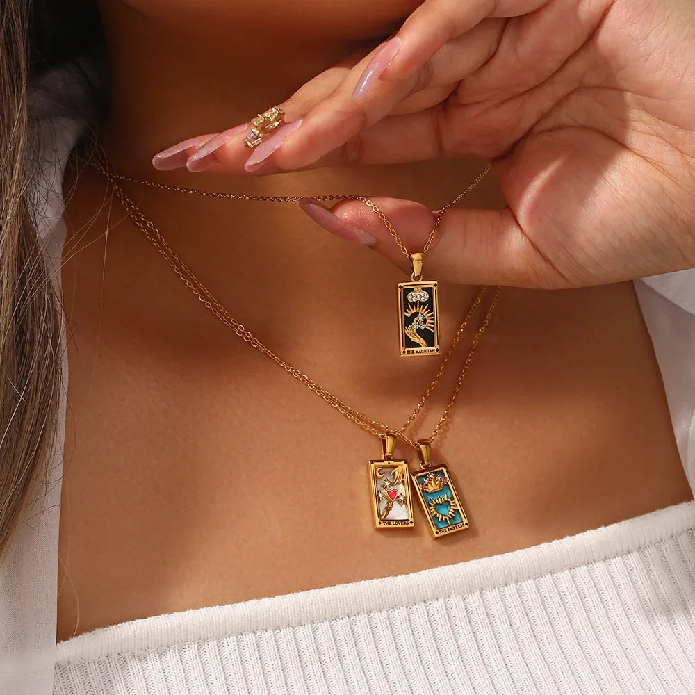 Gold Tarot Card Necklace — Waterproof Stainless Steel Tarot Pendant