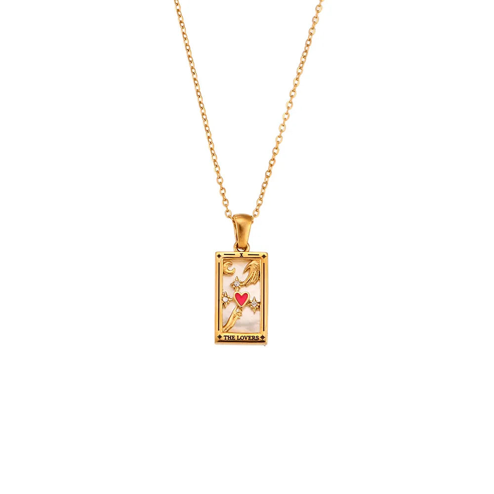 Gold Tarot Card Necklace — Waterproof Stainless Steel Tarot Pendant