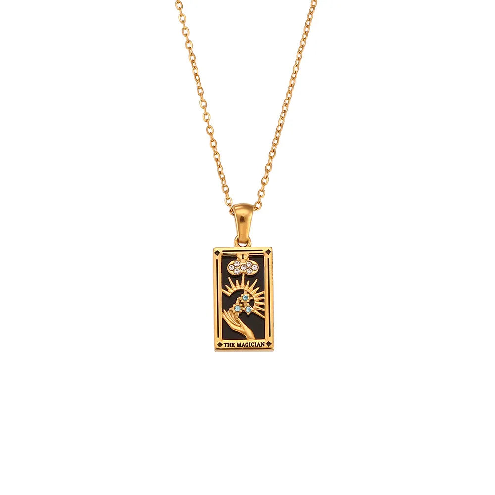 Gold Tarot Card Necklace — Waterproof Stainless Steel Tarot Pendant