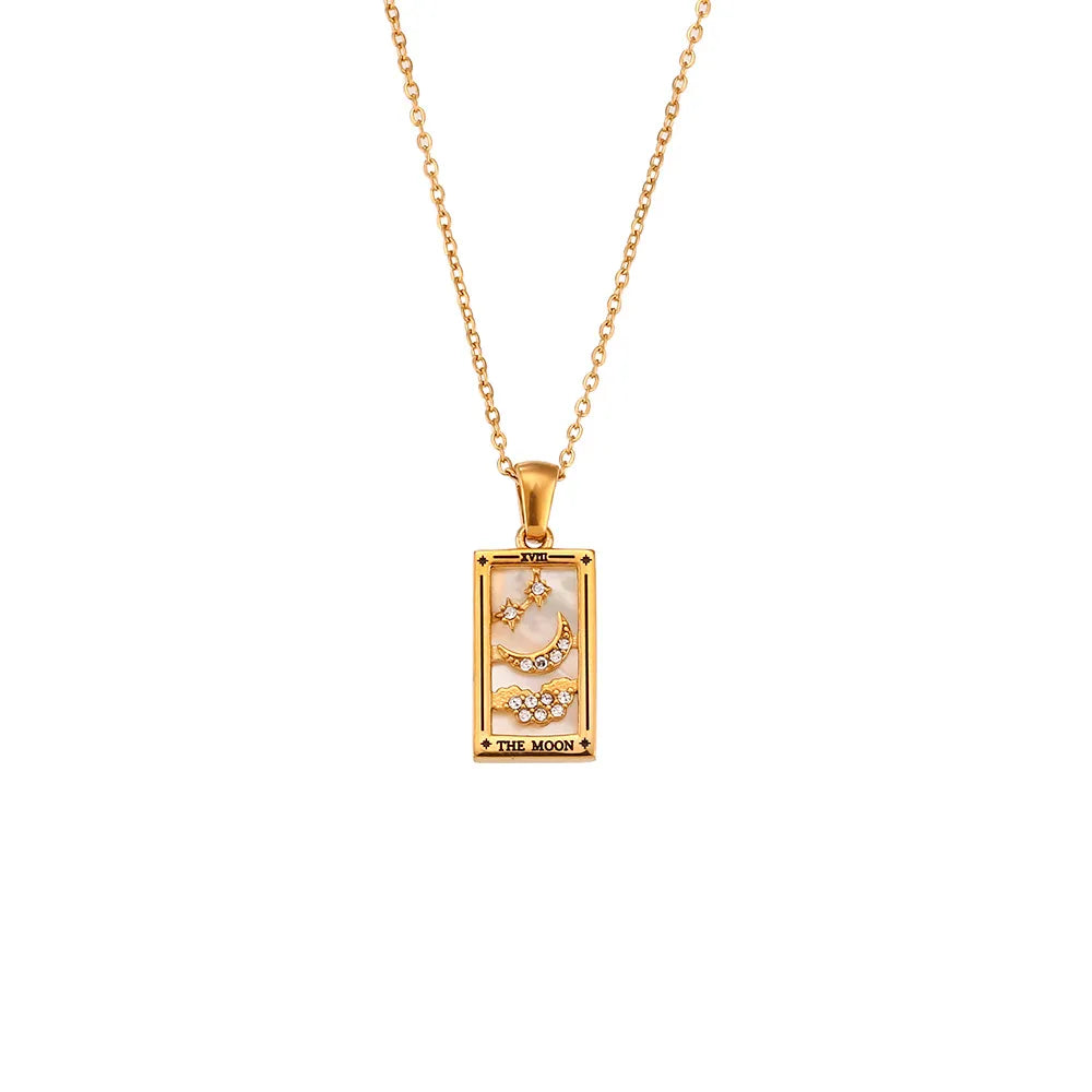 Gold Tarot Card Necklace — Waterproof Stainless Steel Tarot Pendant