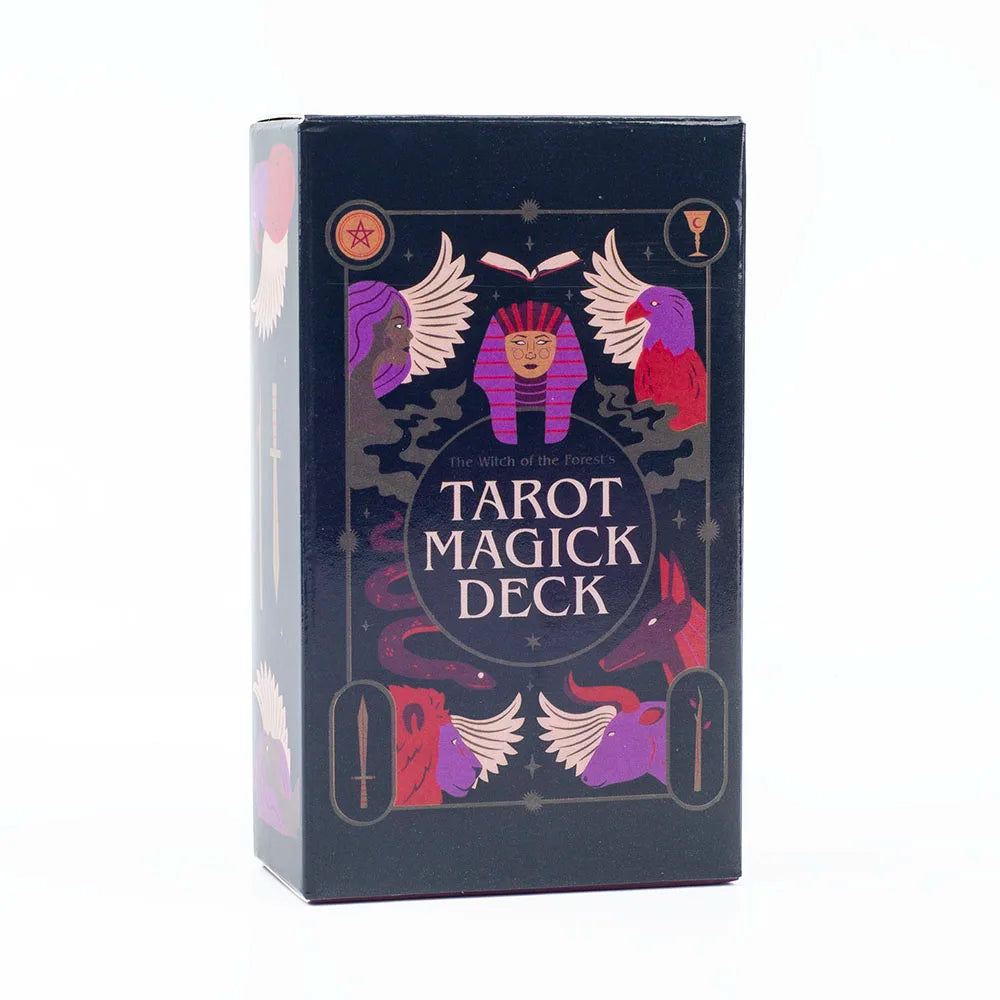 The Witch of the Forest's Tarot Magick Deck with illustrated cards fanned out beside the printed guidebook — product photo 4