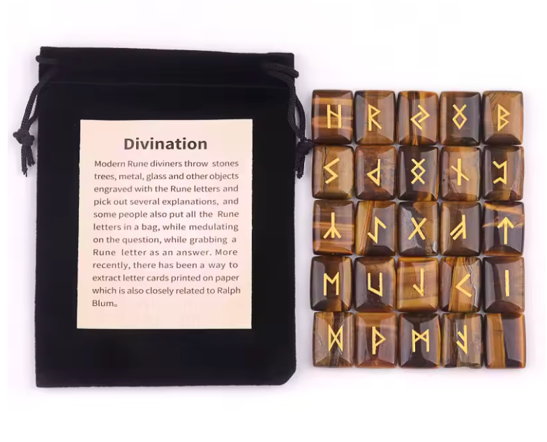Set of rectangular crystal rune tiles engraved with runic symbols on a dark surface — view 4 of 12