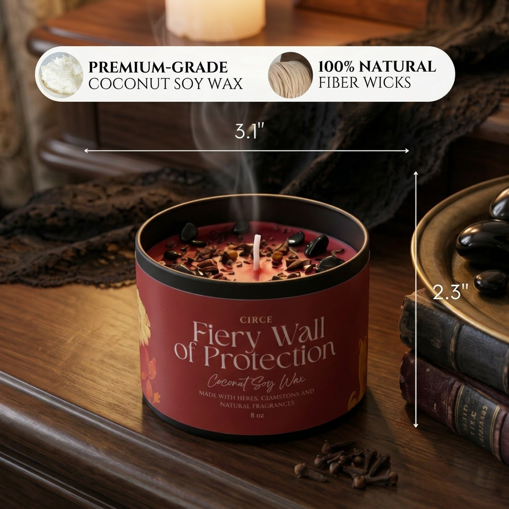 Fiery Wall of Protection ritual candle in an 8 oz jar with cloves and black obsidian (view 4)