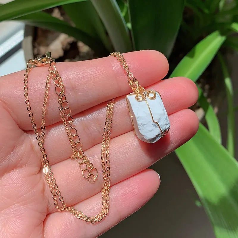 Raw Crystal Wire-Wrapped Necklace — Gold-Plated Chain, 22 Stones