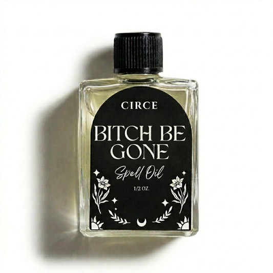 Bitch Be Gone Banishing Oil, .36 oz glass bottle.