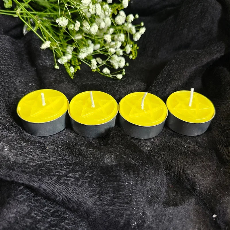 Beeswax tea light candle embossed with a pentacle symbol — view 7 of 12