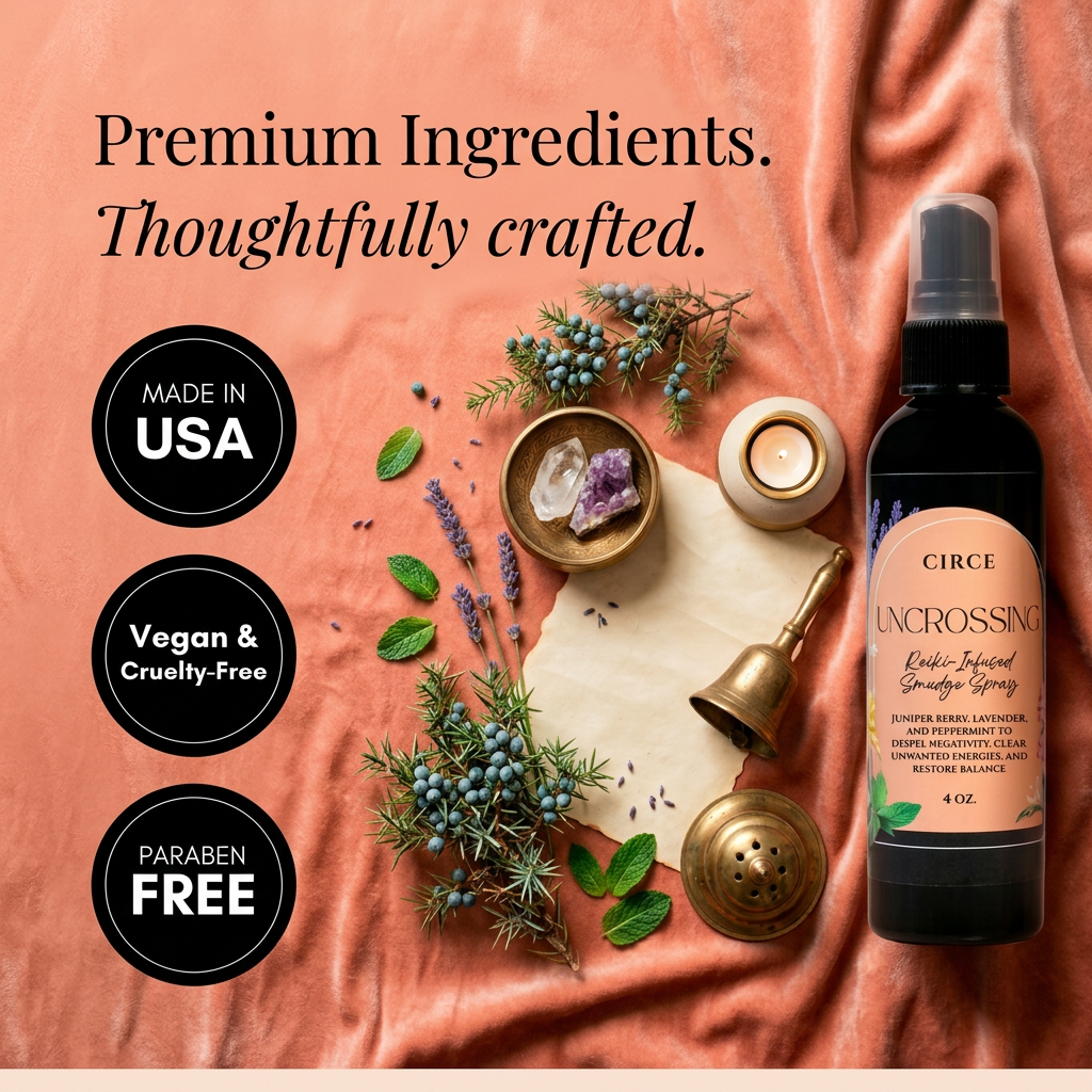 Uncrossing smudge spray in a 4 ounce bottle, a smokeless clearing mist, alternate view