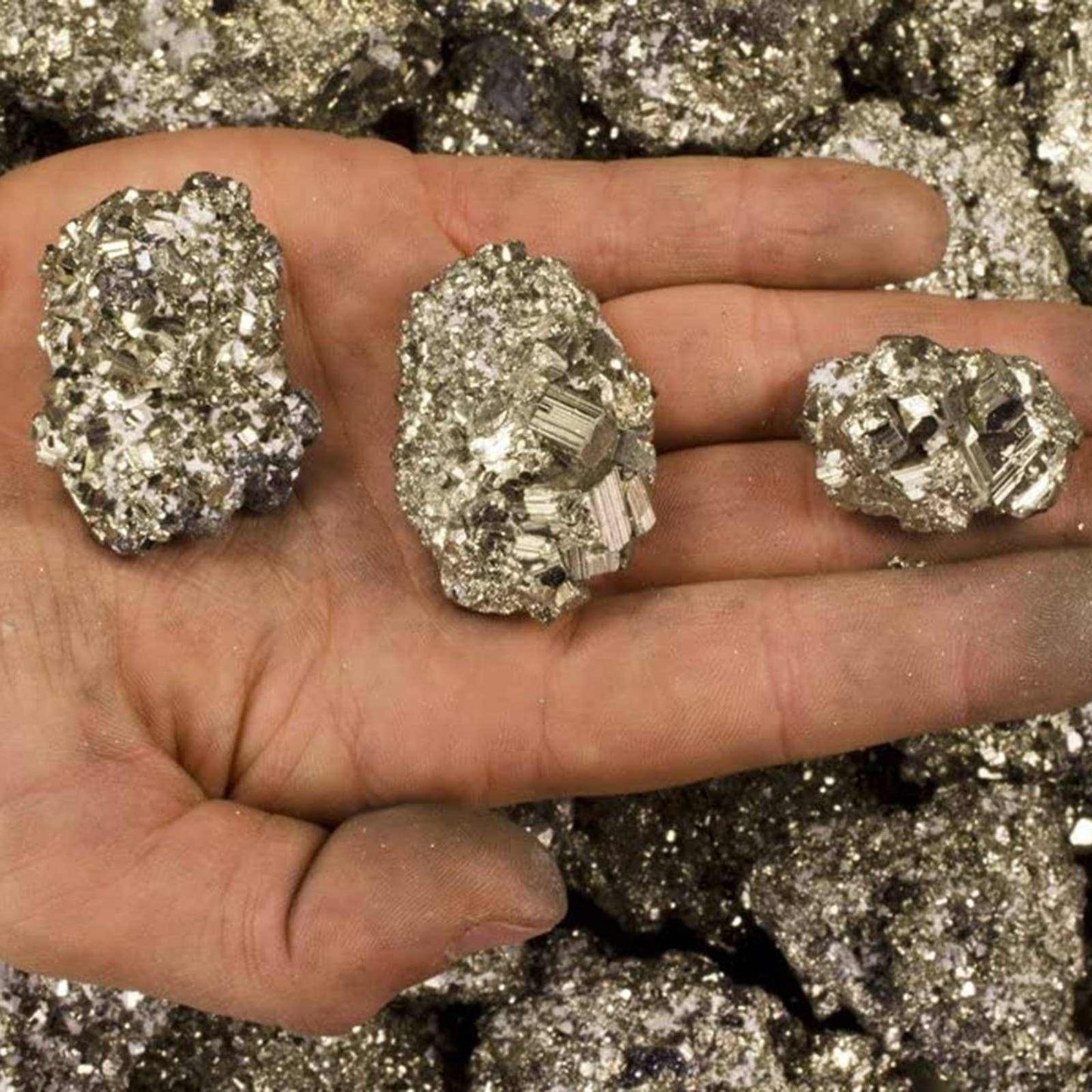 Rough Cocada Pyrite specimen from Peru with rounded golden botryoidal clusters, shown from another angle