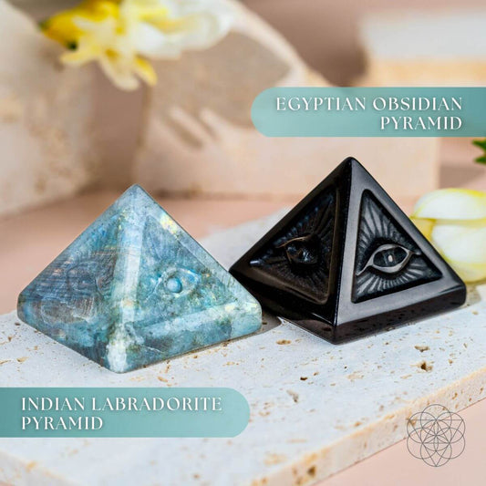 Hand-carved crystal pyramid with the Eye of Providence on each face