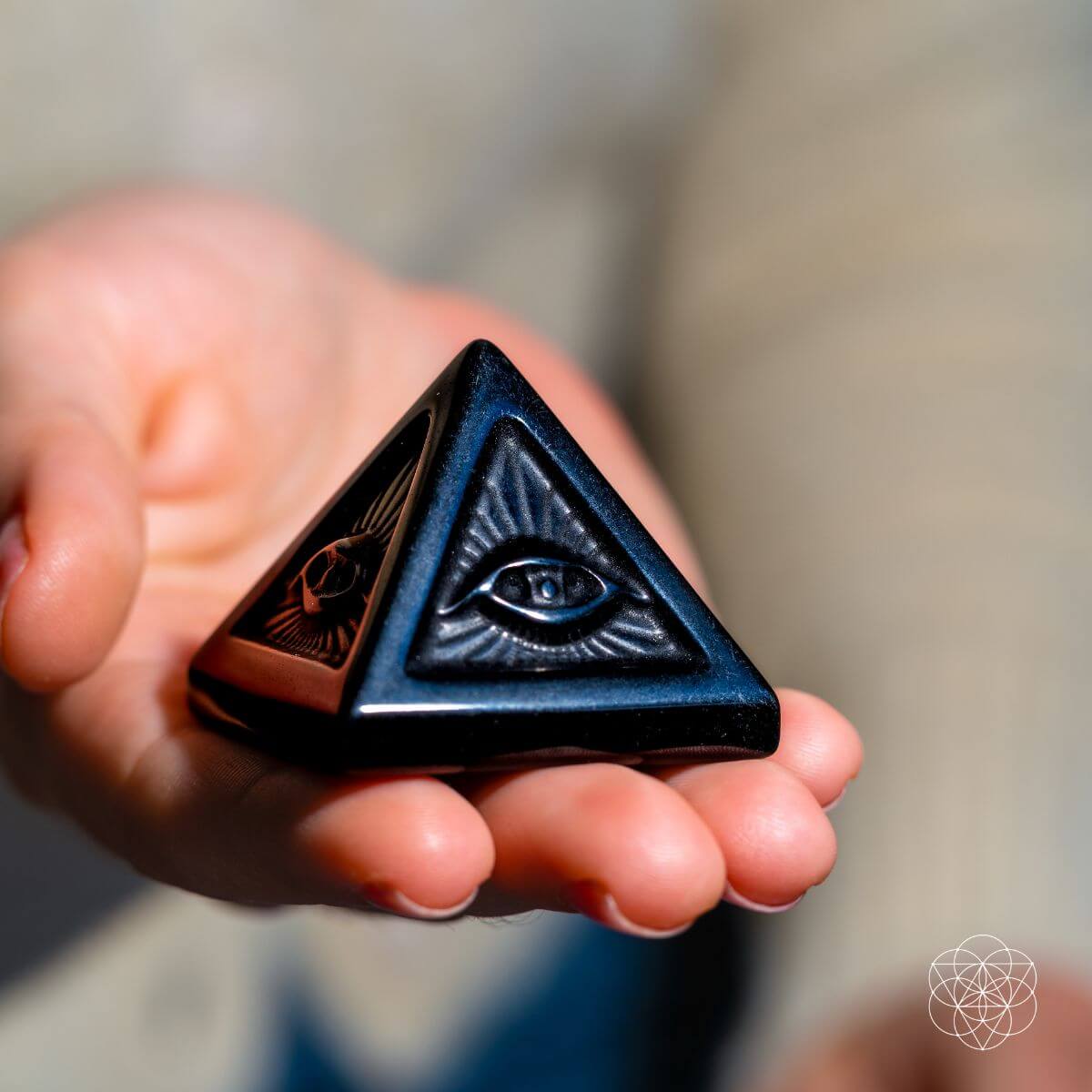 Hand-carved crystal pyramid with the Eye of Providence on each face — view 3