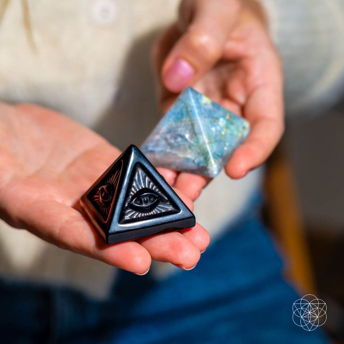 All Seeing Eye Pyramid — Labradorite & Obsidian for Intuition and Protection