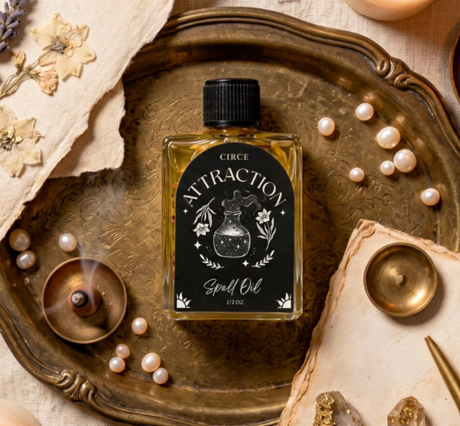 Close-up of the Attraction Ritual Oil label.