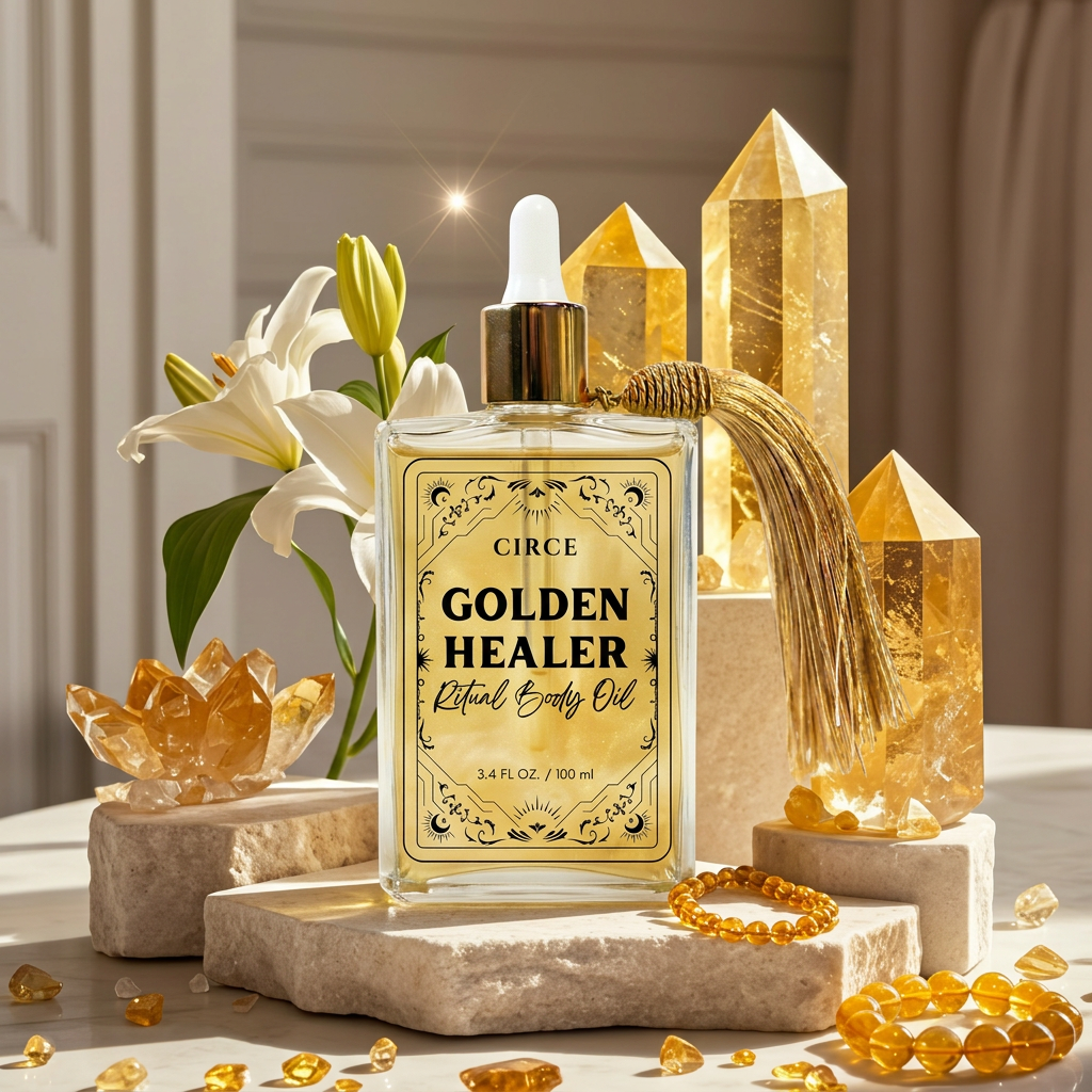 Close-up of the Healing Ritual Body Oil label.