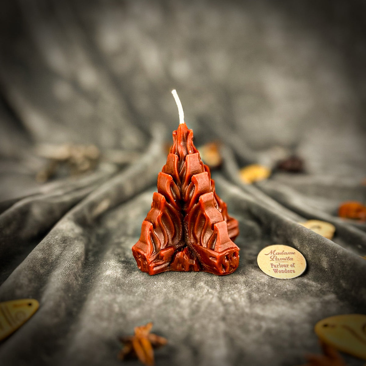 Living Fire Candle Spell Kit with the Brown beeswax flame candle