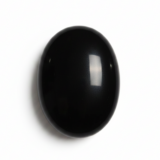 Smooth black obsidian comfort stone with a glossy reflective surface