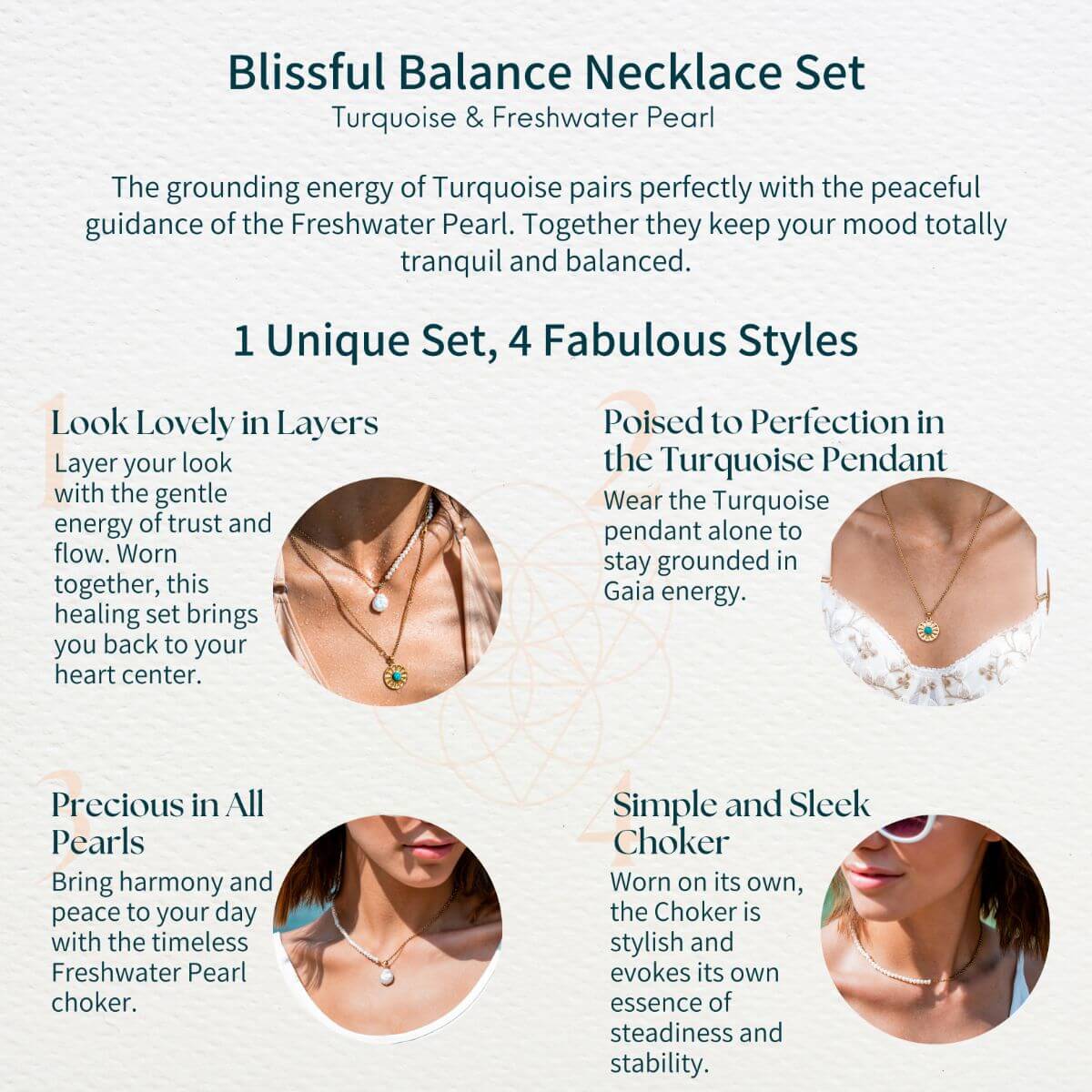 Turquoise and freshwater pearl layered necklace set in a blue and cream palette — view 6 of 7