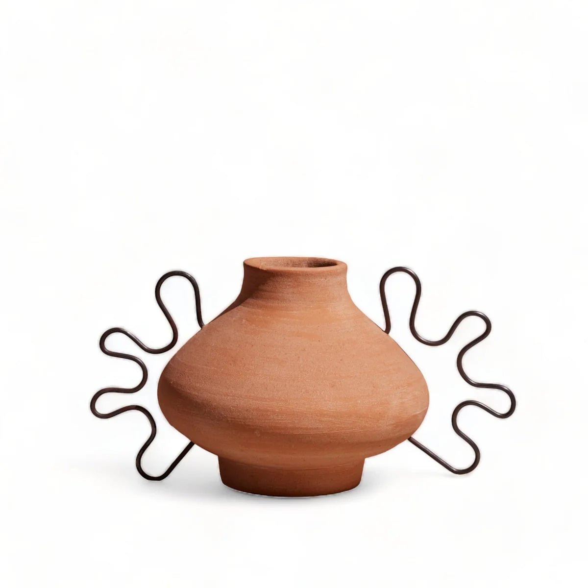 Ines terracotta vessel on white, showing the wide shoulder and narrow neck