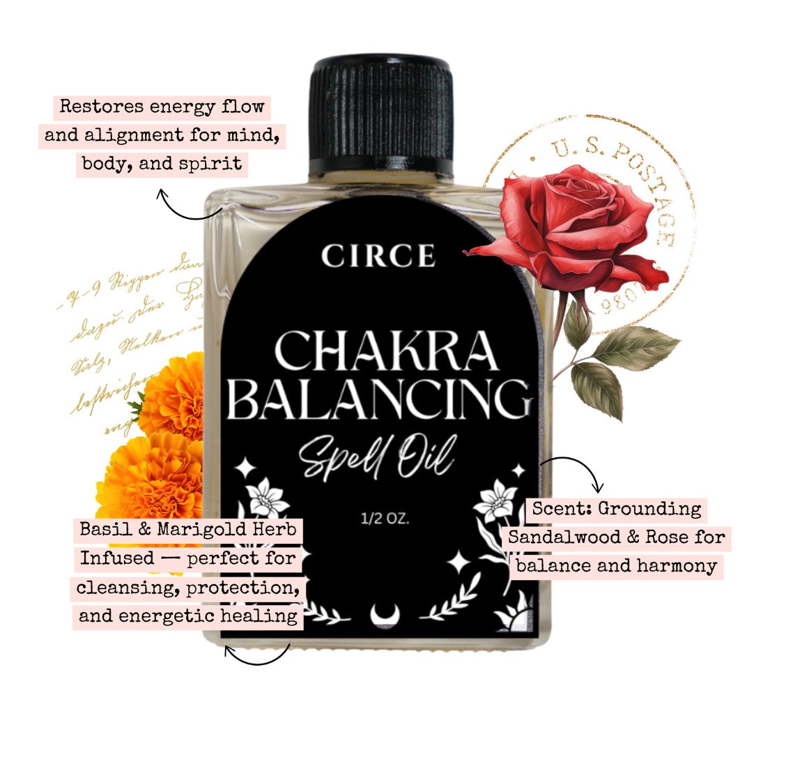 Chakra Balancing Ritual Oil, .36 oz glass bottle — additional product view.