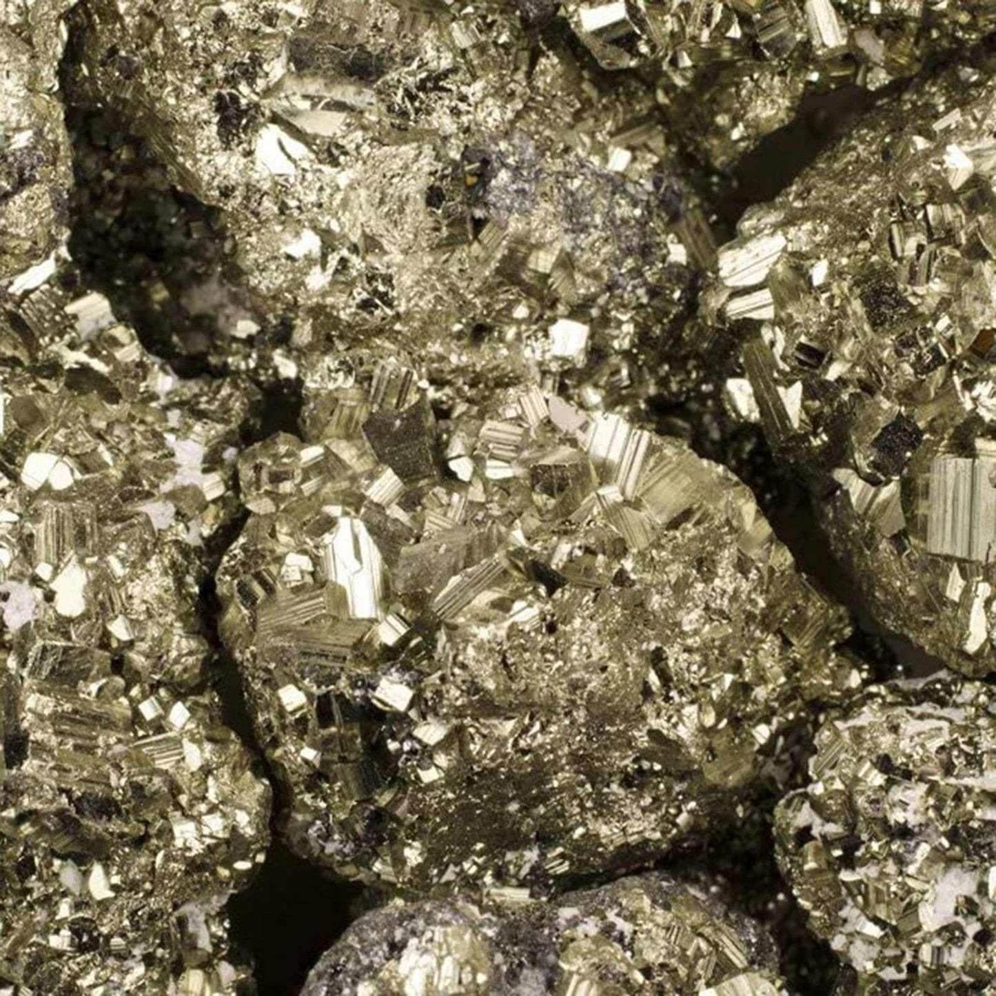 Rough Cocada Pyrite specimen from Peru with rounded golden botryoidal clusters, front view