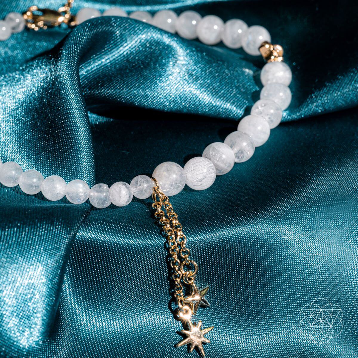 Matching moonstone anklet and earrings set with pearly white stones — view 4 of 7
