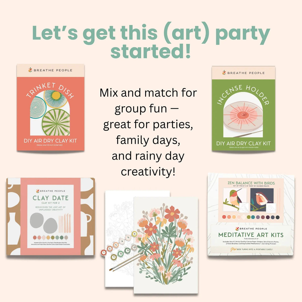 Promotional image showing the incense holder kit beside other craft kits from the same maker
