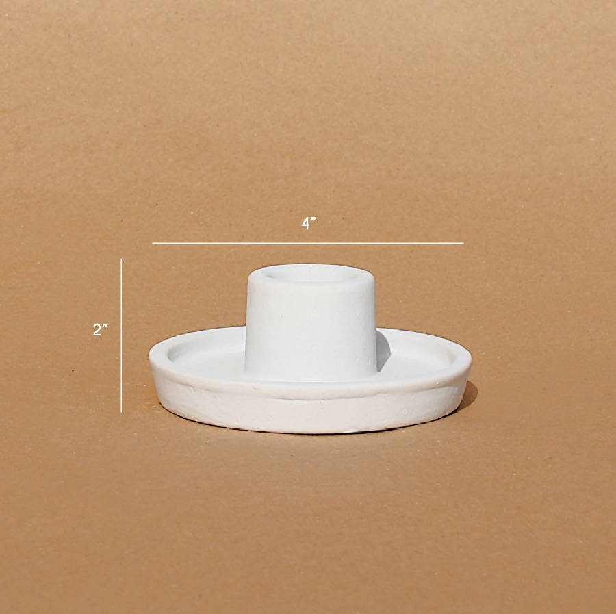 White Whirl candle holder with dimensions marked: 4 inches wide, 2 inches high