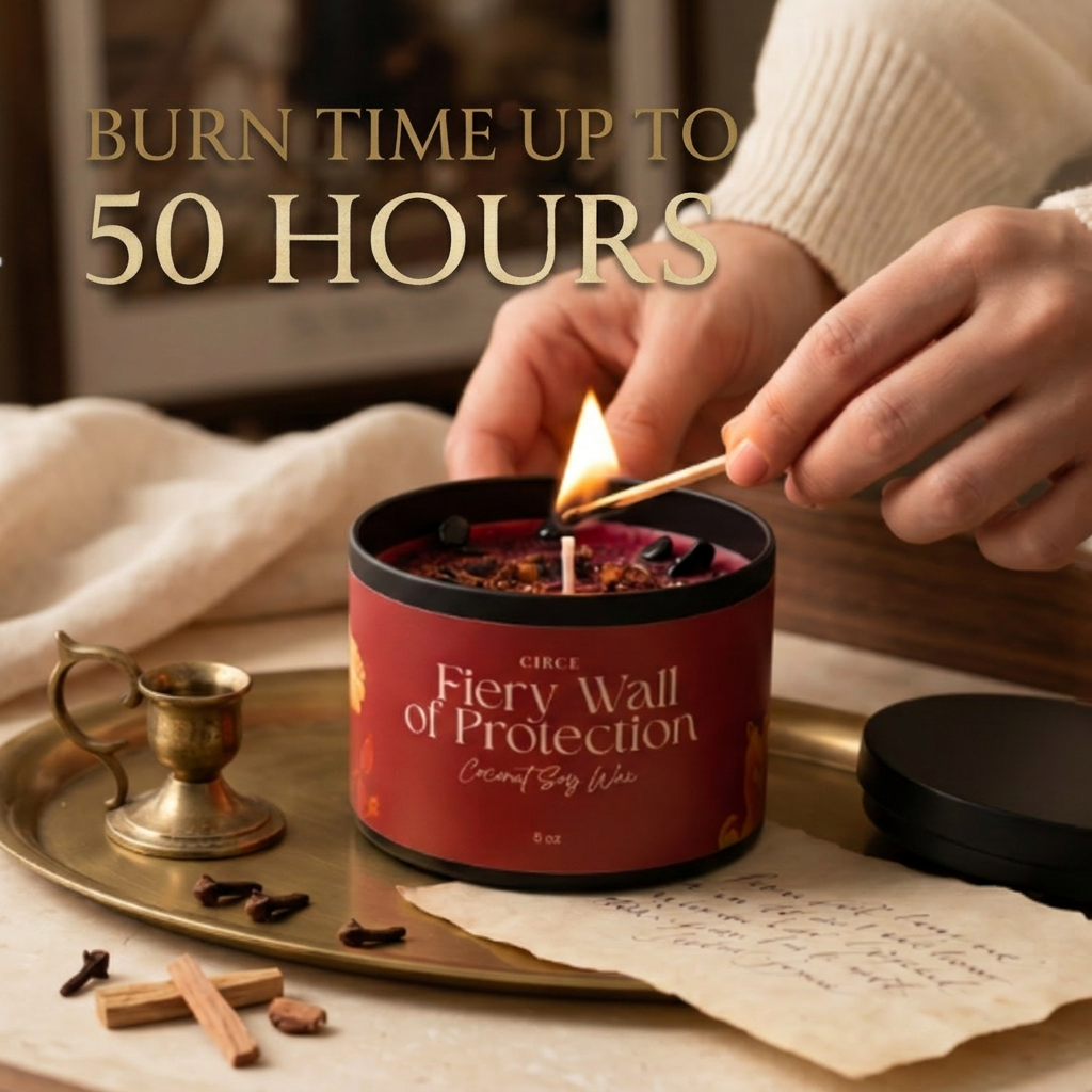 Fiery Wall of Protection ritual candle in an 8 oz jar with cloves and black obsidian (view 6)