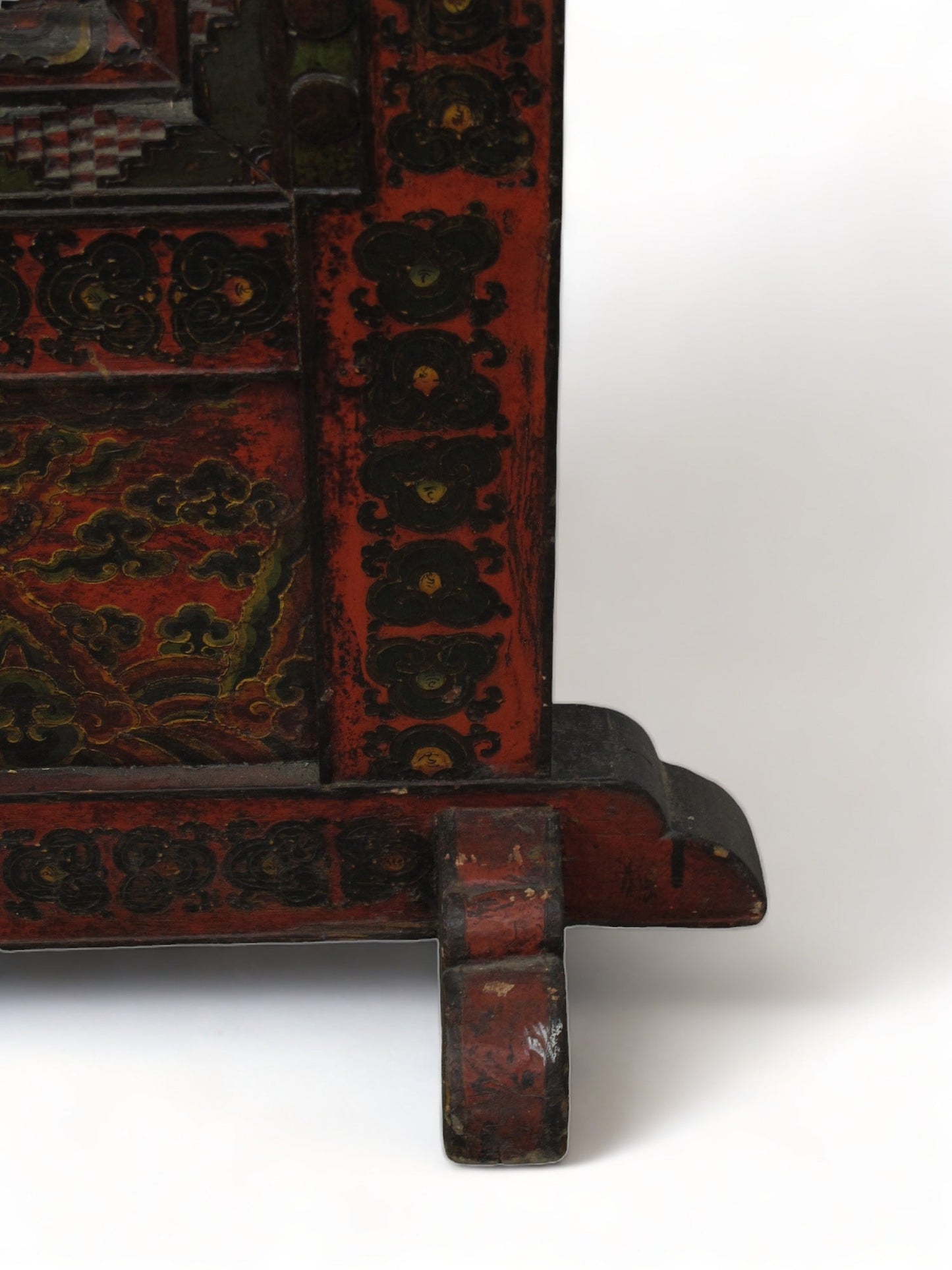 Antique Tibetan pine wall panel hand-embossed with flying dragons, clouds and ocean waves — view 15 of 19