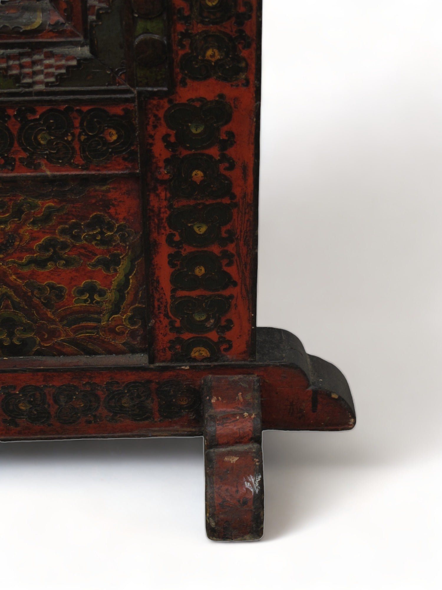 Antique Tibetan pine wall panel hand-embossed with flying dragons, clouds and ocean waves — view 15 of 19