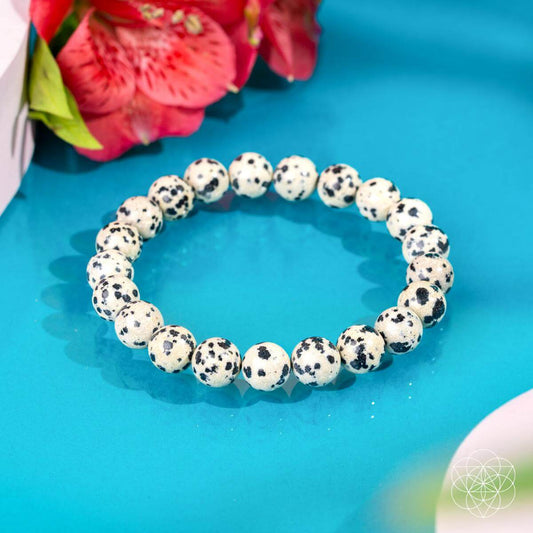 Dalmatian Jasper beaded bracelet with cream stones and black spots