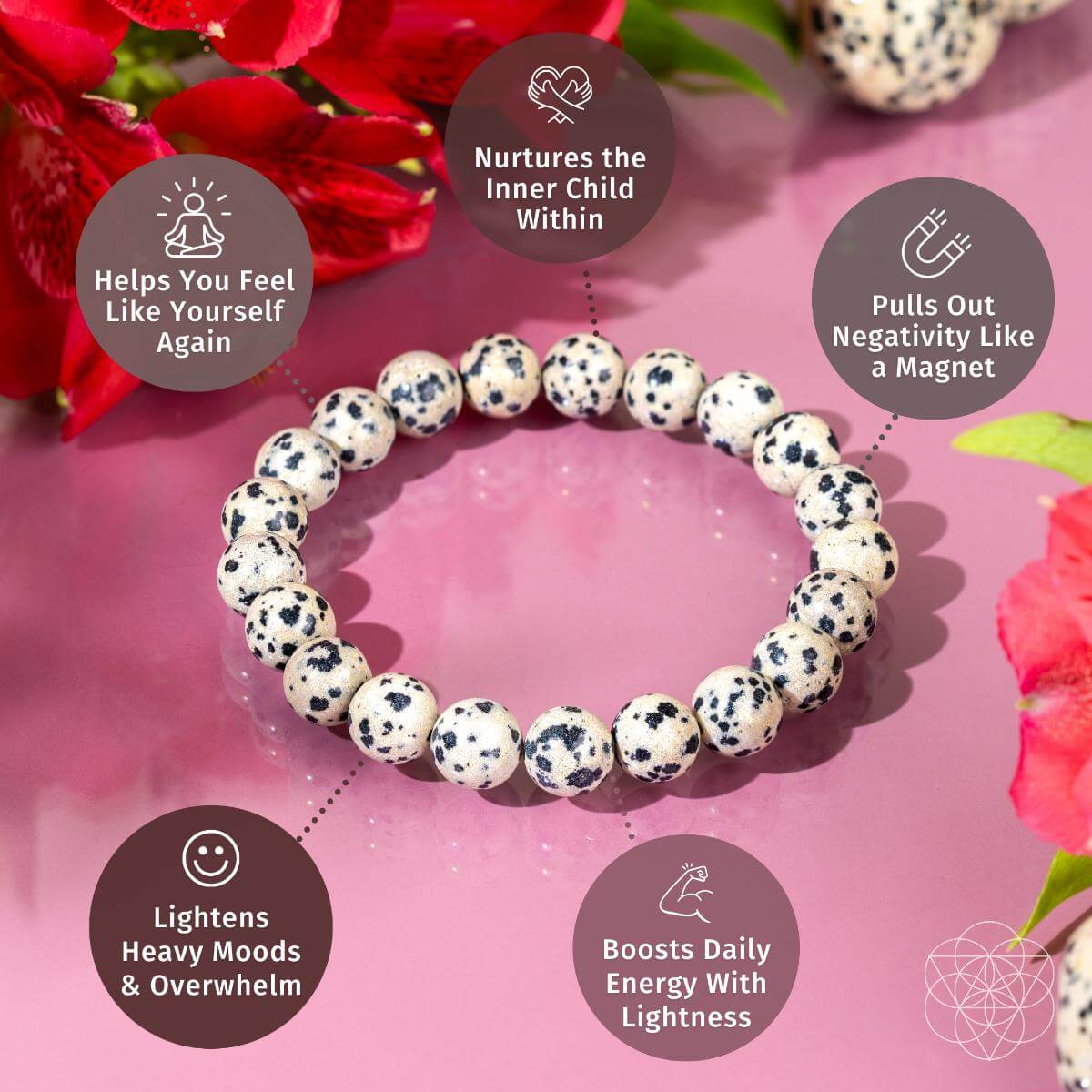 Dalmatian Jasper beaded bracelet with cream stones and black spots — view 4