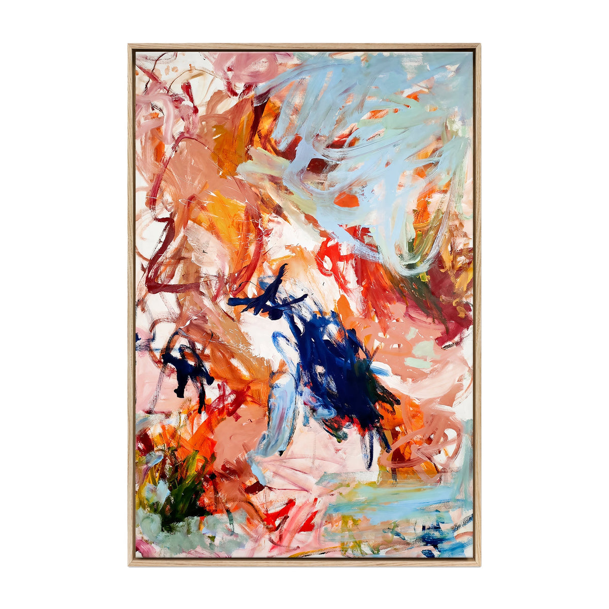 Dream Big abstract canvas in a natural wood frame, shown on white