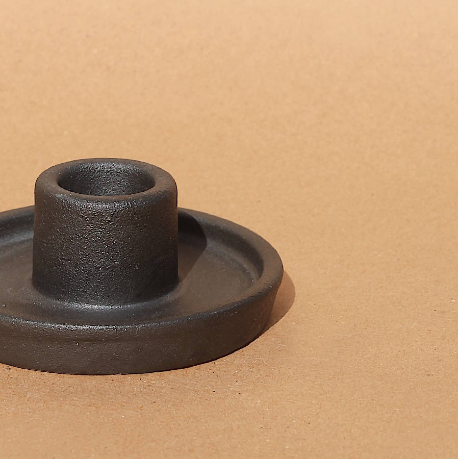 Black Whirl candle holder in raw matte ceramic