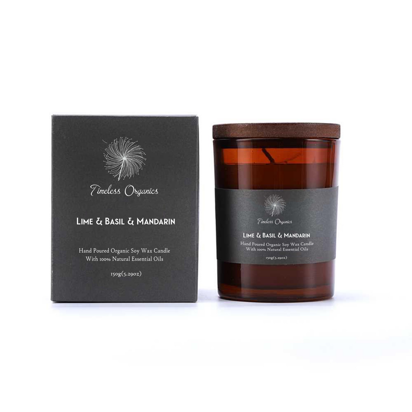 Lime, basil and mandarin hand-poured organic soy candle in recyclable amber glass — view 5