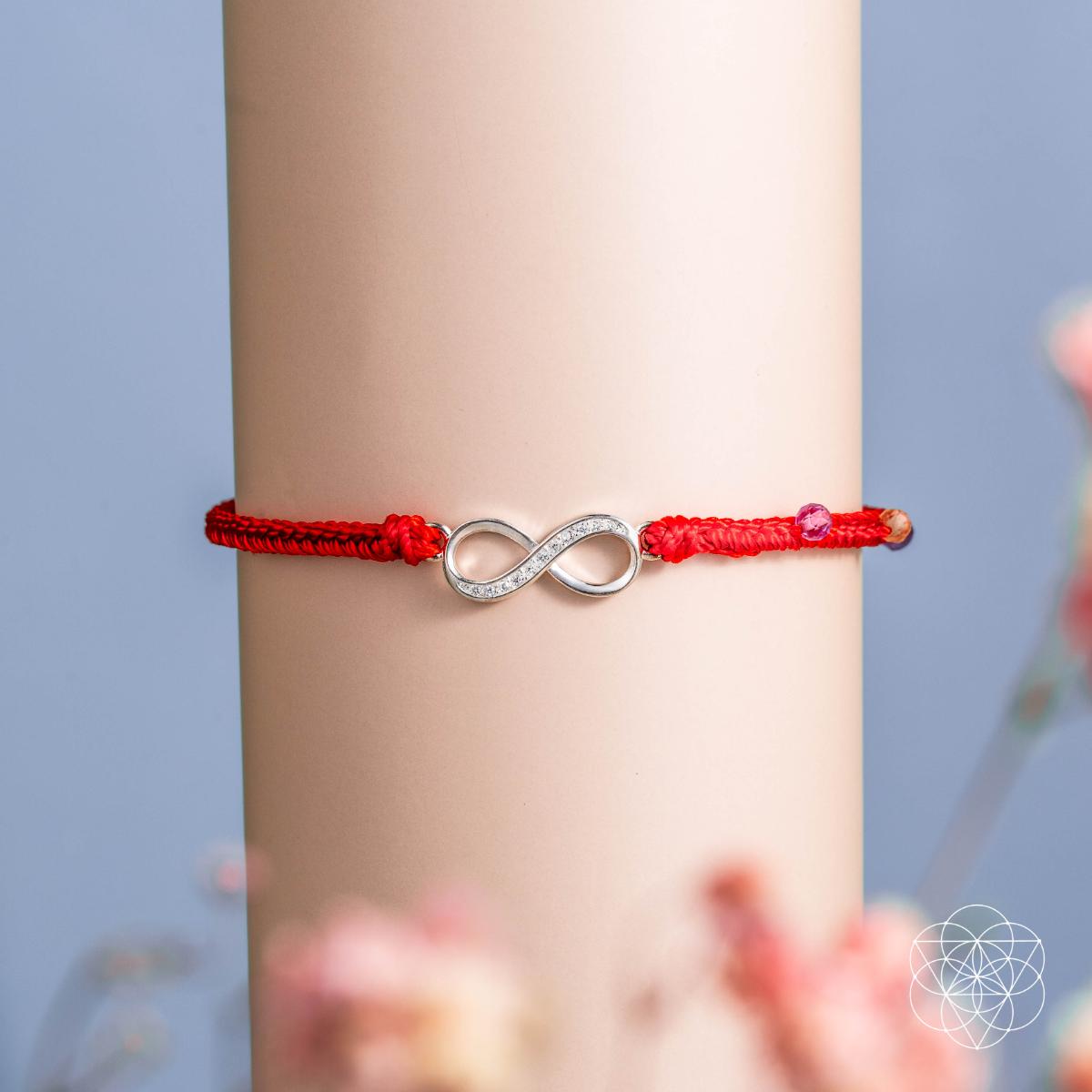 Infinite Prosperity — Eight-Strand Red String Citrine & Amethyst Bracelet