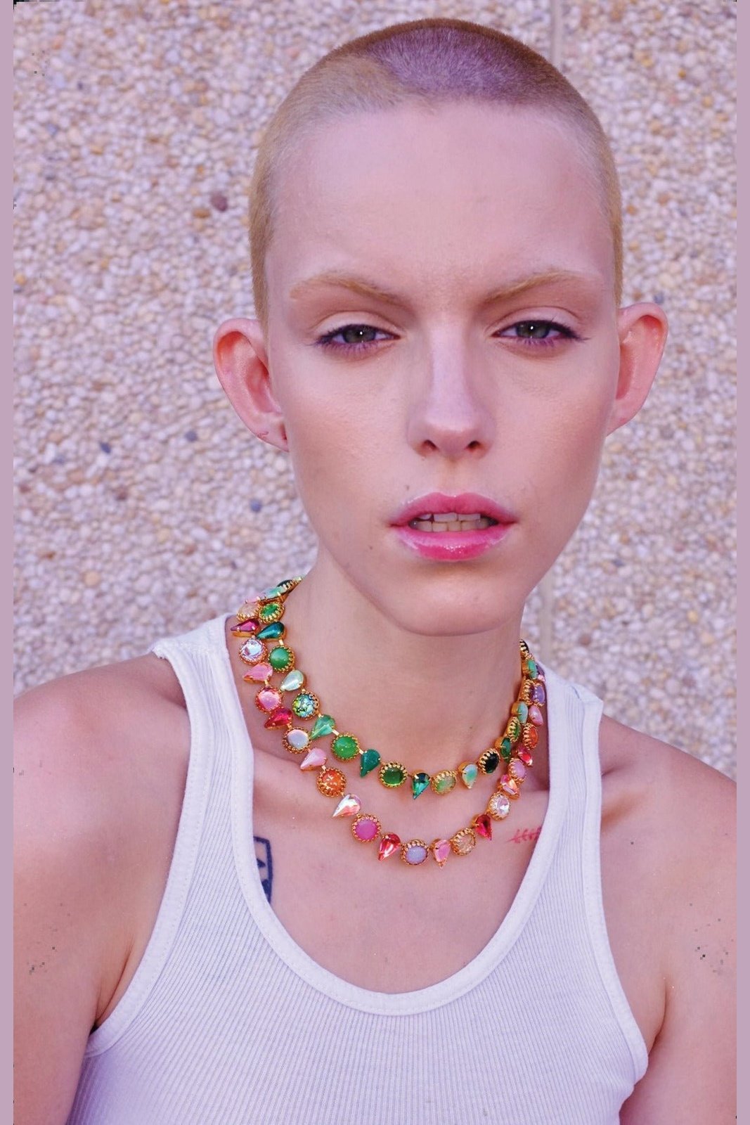 Salad green gold choker shown flat