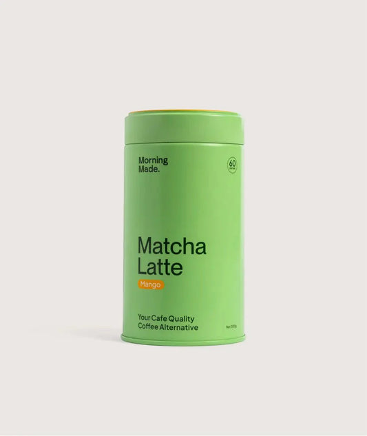 Tin of Mango Matcha Latte blend by Morning Made
