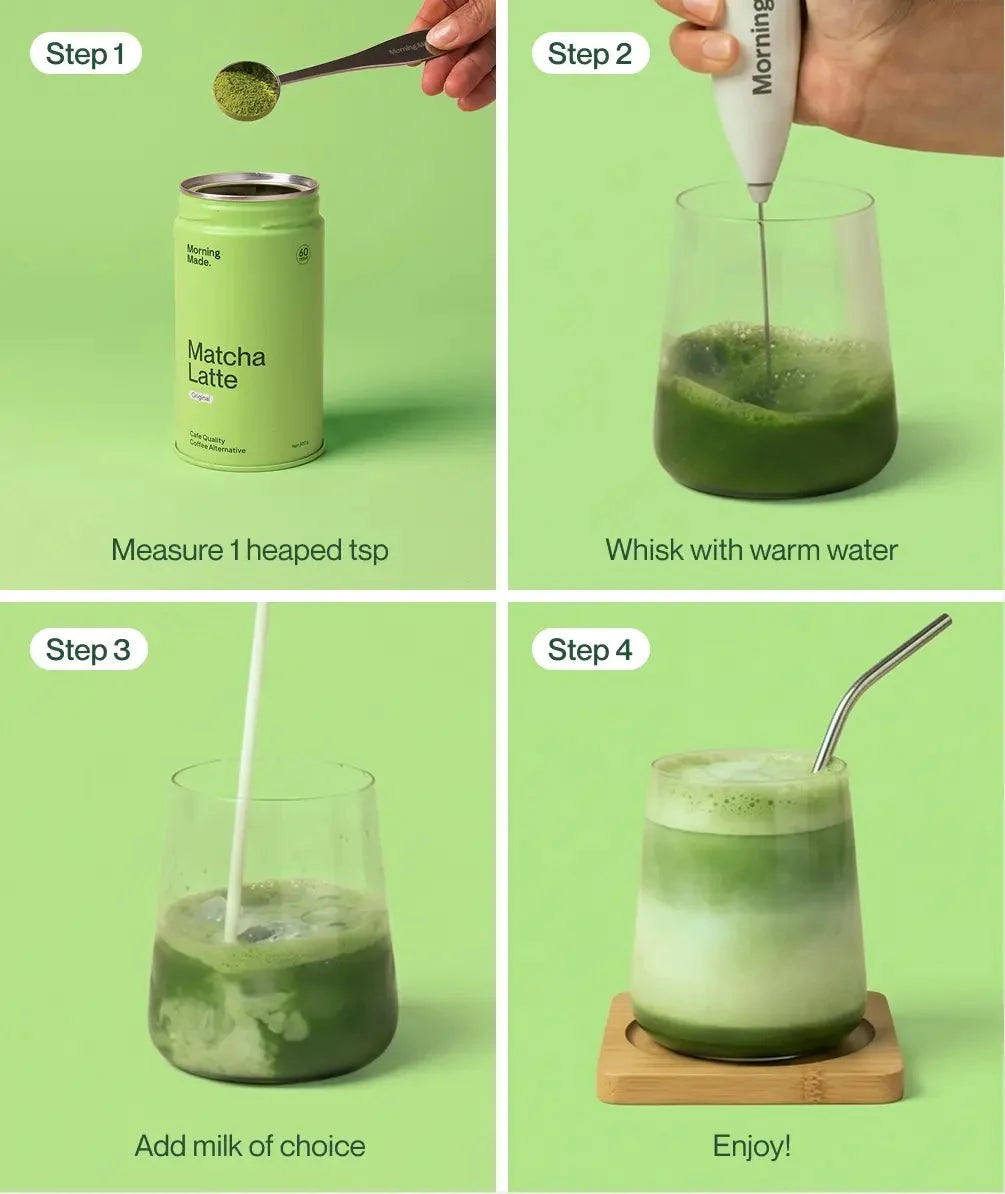 Mango matcha latte styled with fresh mango